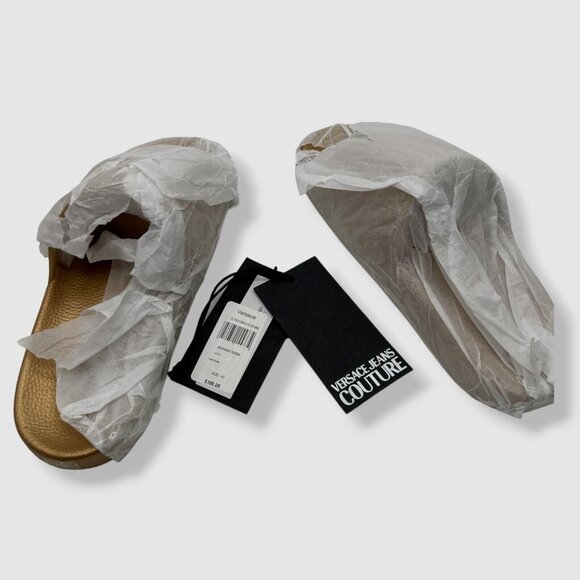 NEW VERSACE JEANS COUTURE Men's Gold Slide Sandals Shoes Size US 8.5 / EU 42 - Picture 7 of 11